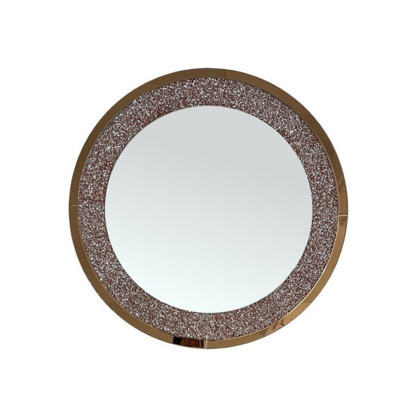 English Elm Modern Crushed Crystal Mosaic Round Wall Mirror Glam Accent for Entryway or Bath Brown W3836P524198