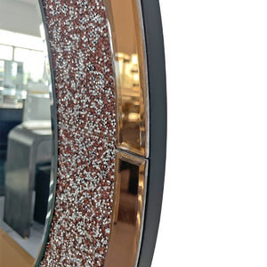 English Elm Modern Crushed Crystal Mosaic Round Wall Mirror Glam Accent for Entryway or Bath Brown W3836P524198