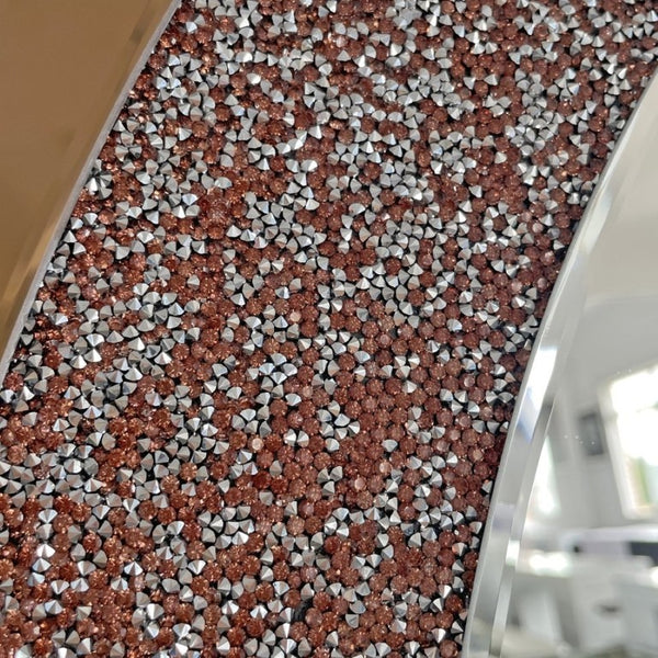 English Elm Modern Crushed Crystal Mosaic Round Wall Mirror Glam Accent for Entryway or Bath Brown W3836P524198