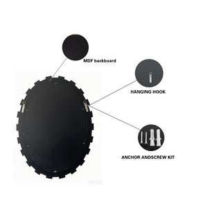 English Elm Textured Two-Tone Mirror Block Round Wall Sculptural Geometric Frame for Glam Interiors W3836P552374