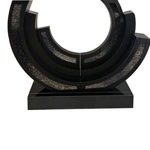 English Elm Modern Glam Console Table Mirrored Base Black Tempered Glass Diamond Entryway Accent W3836S00004