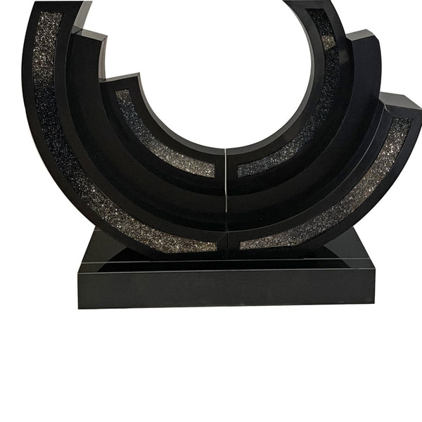 English Elm Modern Glam Console Table Mirrored Base Black Tempered Glass Diamond Entryway Accent W3836S00004