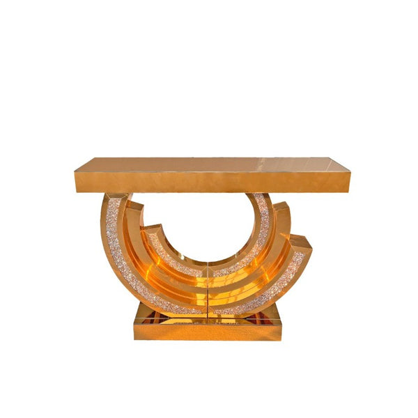 English Elm New Mirrored Console Table with Diamond Acrylic Inlay Glam Entryway Accent Piece W3836S00006