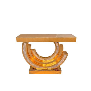 English Elm New Mirrored Console Table with Diamond Acrylic Inlay Glam Entryway Accent Piece W3836S00006