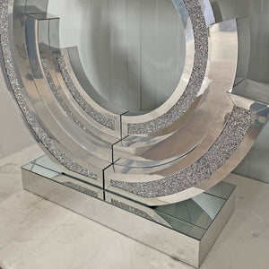 English Elm 3C Mirrored Console Table with Crushed Diamond Acrylic Glam Entryway Living Room Accent W3836S00007