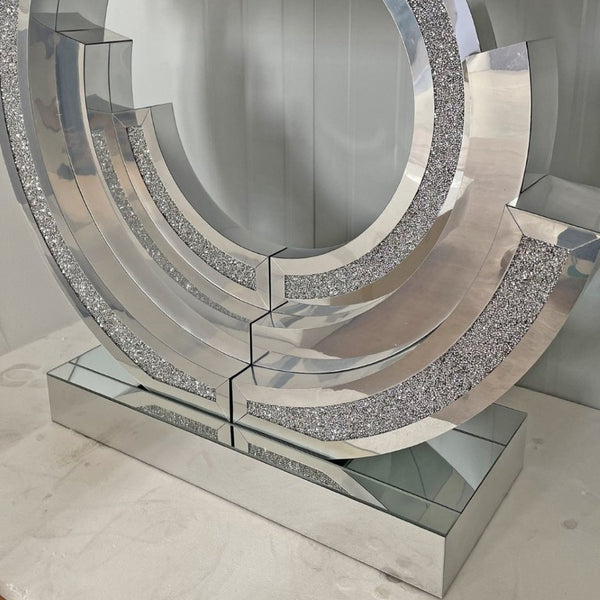 English Elm 3C Mirrored Console Table with Crushed Diamond Acrylic Glam Entryway Living Room Accent W3836S00007