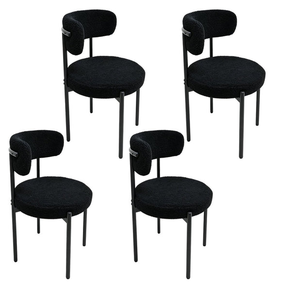 English Elm Medieval Boucle Dining Chair Set of Four with Tufted Round Seats and Black Metal Legs W3851P493725