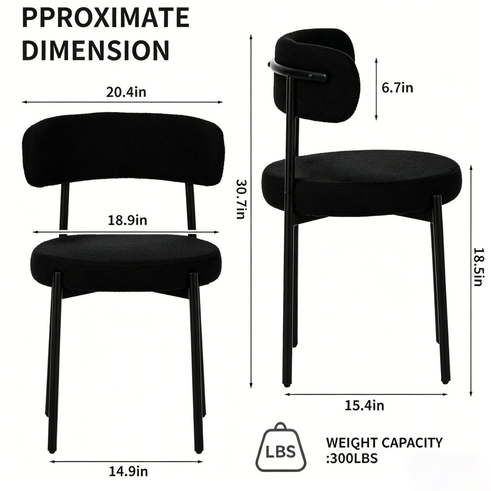 English Elm Medieval Boucle Dining Chair Set of Four with Tufted Round Seats and Black Metal Legs W3851P493725