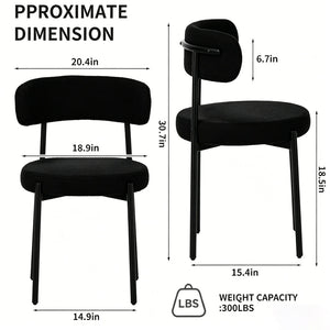 English Elm Medieval Boucle Dining Chair Set of Four with Tufted Round Seats and Black Metal Legs W3851P493725