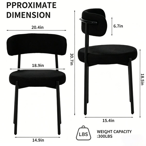 English Elm Medieval Boucle Dining Chair Set of Four with Tufted Round Seats and Black Metal Legs W3851P493725