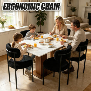 English Elm Medieval Boucle Dining Chair Set of Four with Tufted Round Seats and Black Metal Legs W3851P493725