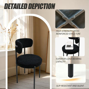 English Elm Medieval Boucle Dining Chair Set of Four with Tufted Round Seats and Black Metal Legs W3851P493725