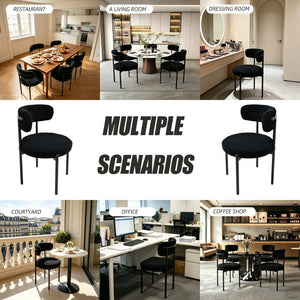 English Elm Medieval Boucle Dining Chair Set of Four with Tufted Round Seats and Black Metal Legs W3851P493725