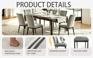 English Elm Dining Chair Set of 4 Velvet Upholstered with Curved Back and Slim Metal Legs W3851P493953