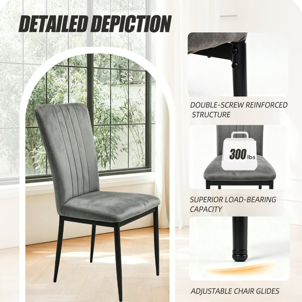 English Elm Dining Chair Set of 4 Velvet Upholstered with Curved Back and Slim Metal Legs W3851P493953