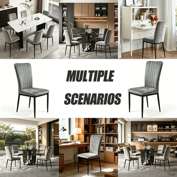 English Elm Dining Chair Set of 4 Velvet Upholstered with Curved Back and Slim Metal Legs W3851P493953