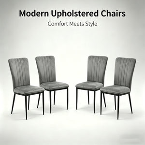 English Elm Dining Chair Set of 4 Velvet Upholstered with Curved Back and Slim Metal Legs W3851P493953