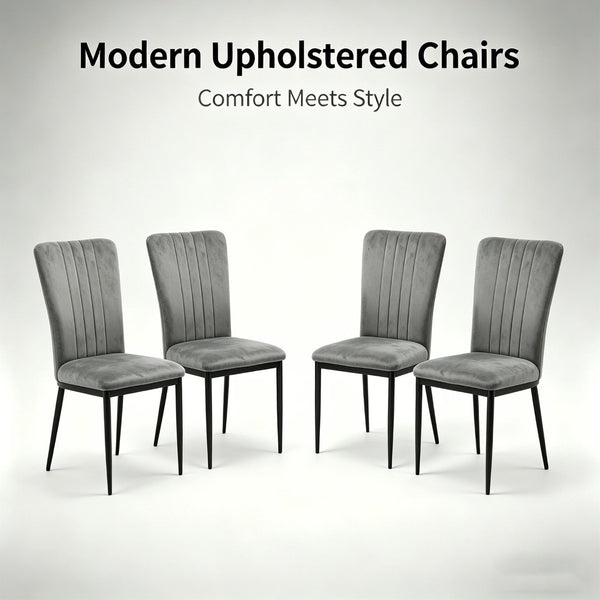 English Elm Dining Chair Set of 4 Velvet Upholstered with Curved Back and Slim Metal Legs W3851P493953