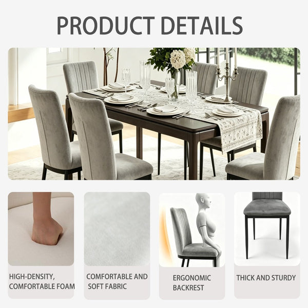 English Elm Dining Chair Set of 4 Velvet Upholstered with Curved Back and Slim Metal Legs W3851P493953