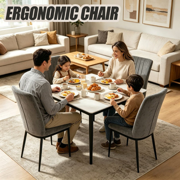 English Elm Dining Chair Set of 4 Velvet Upholstered with Curved Back and Slim Metal Legs W3851P493953