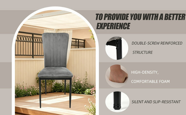 English Elm Dining Chair Set of 4 Velvet Upholstered with Curved Back and Slim Metal Legs W3851P493953