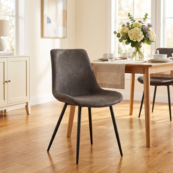 English Elm Dining Chair Set of 4 Faux Leather Bucket Seat with Black Metal Legs for Kitchen W3851P494010