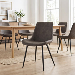 English Elm Dining Chair Set of 4 Faux Leather Bucket Seat with Black Metal Legs for Kitchen W3851P494010
