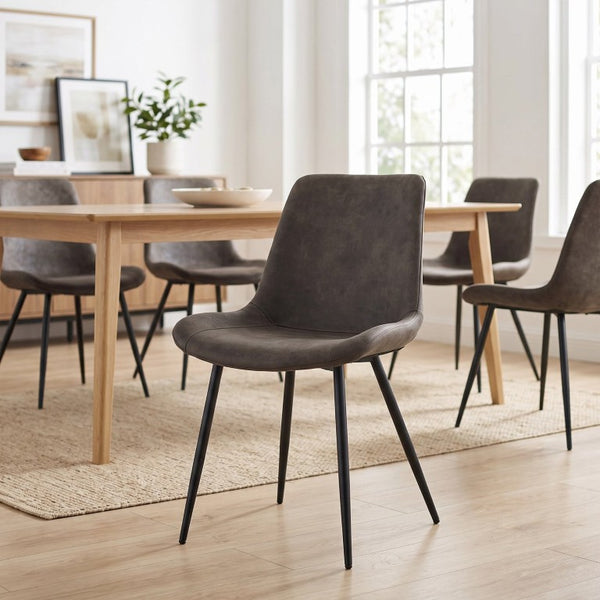 English Elm Dining Chair Set of 4 Faux Leather Bucket Seat with Black Metal Legs for Kitchen W3851P494010