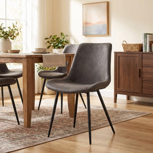 English Elm Dining Chair Set of 4 Faux Leather Bucket Seat with Black Metal Legs for Kitchen W3851P494010