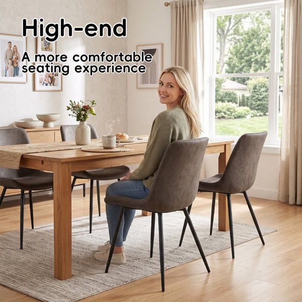 English Elm Dining Chair Set of 4 Faux Leather Bucket Seat with Black Metal Legs for Kitchen W3851P494010
