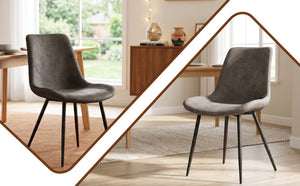 English Elm Dining Chair Set of 4 Faux Leather Bucket Seat with Black Metal Legs for Kitchen W3851P494010