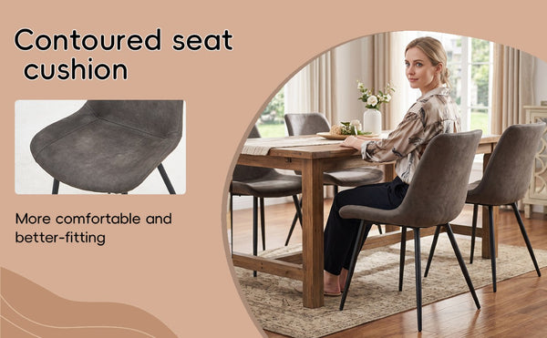 English Elm Dining Chair Set of 4 Faux Leather Bucket Seat with Black Metal Legs for Kitchen W3851P494010