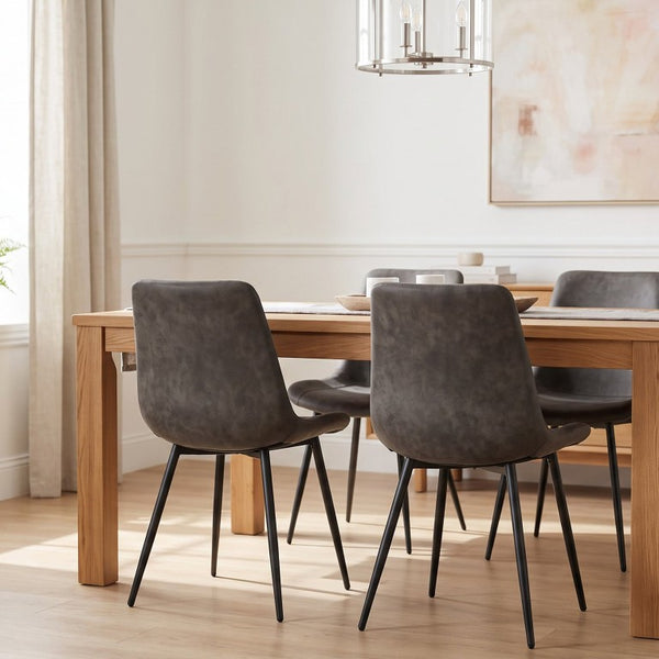 English Elm Dining Chair Set of 4 Faux Leather Bucket Seat with Black Metal Legs for Kitchen W3851P494010