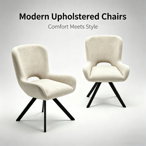 English Elm Fabric Upholstered Dining Chair Set with Ergonomic Wraparound Backrest and Metal X Legs W3851P494056