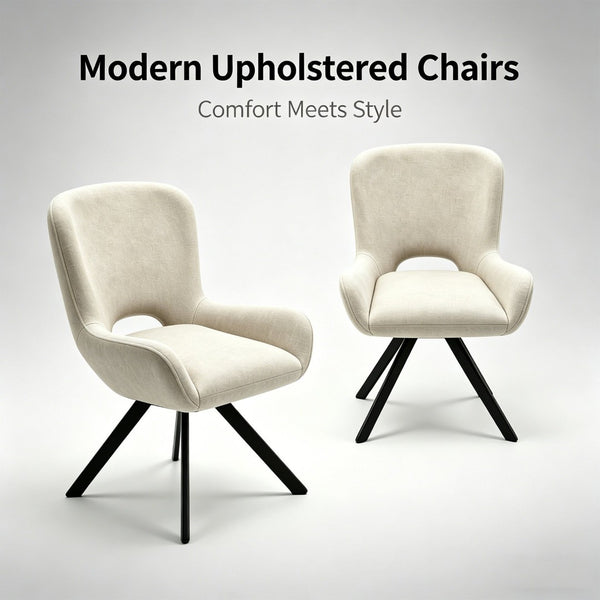 English Elm Fabric Upholstered Dining Chair Set with Ergonomic Wraparound Backrest and Metal X Legs W3851P494056