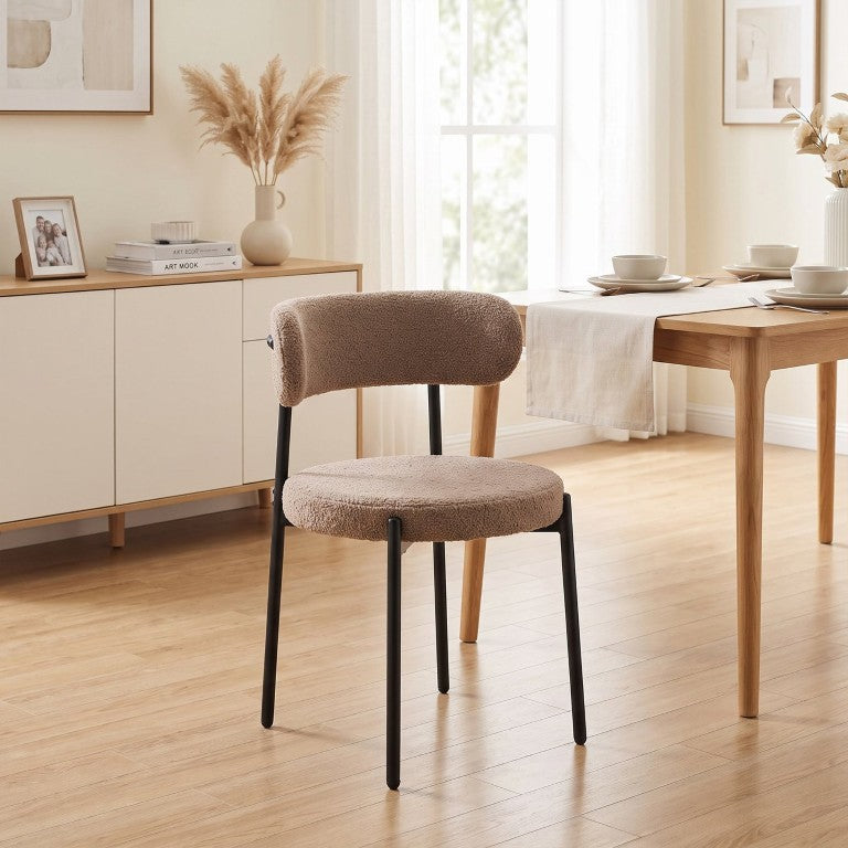 English Elm Upholstered Boucle Dining Chair Set of 4 with Curved Back and Black Metal Legs W3851P577254