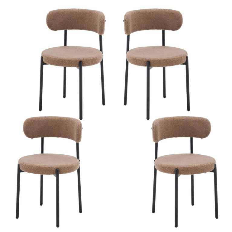 English Elm Upholstered Boucle Dining Chair Set of 4 with Curved Back and Black Metal Legs W3851P577254