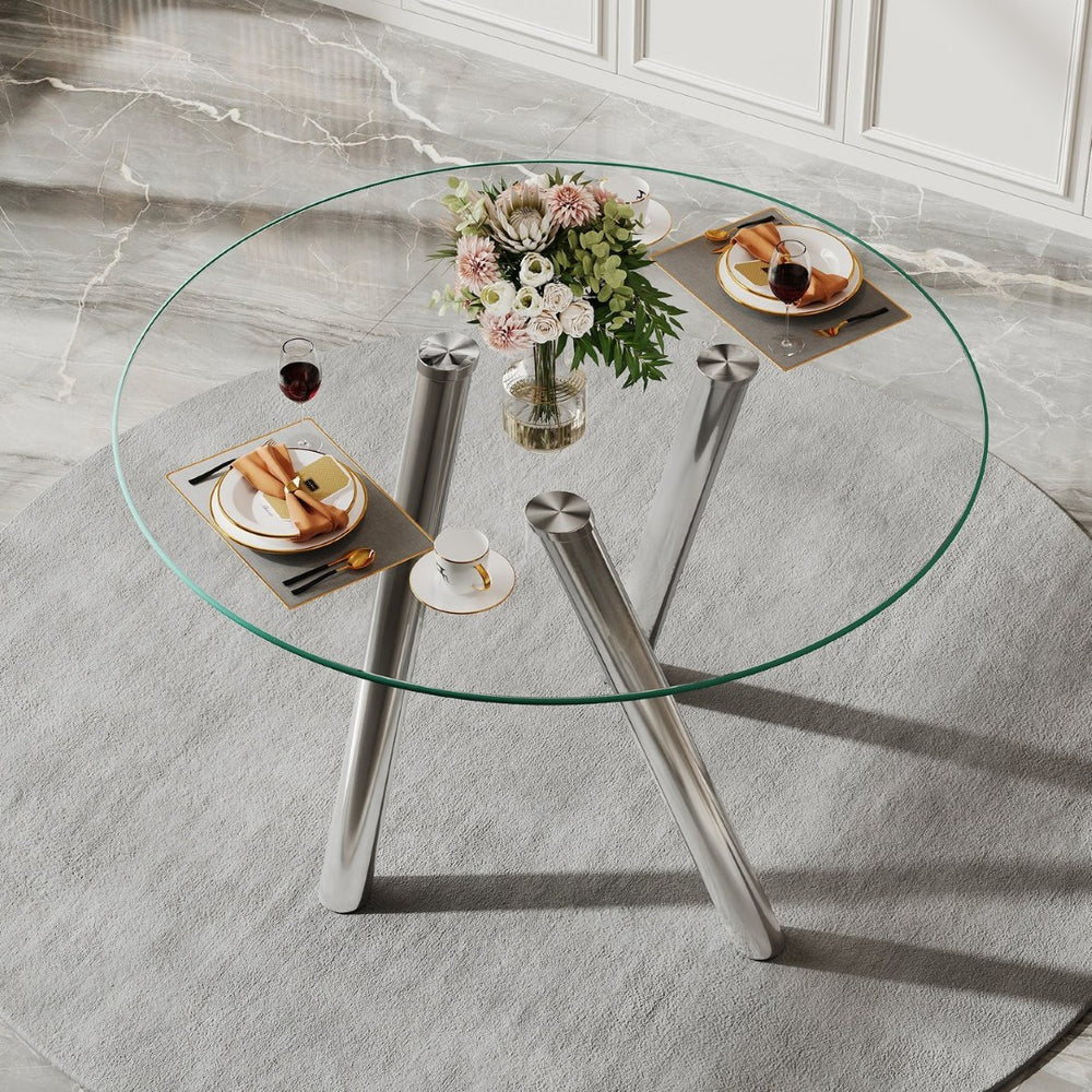 English Elm 35-inch Square Tempered Glass Dining Table with Sleek Electroplated Legs for Small Spaces W3875P369276