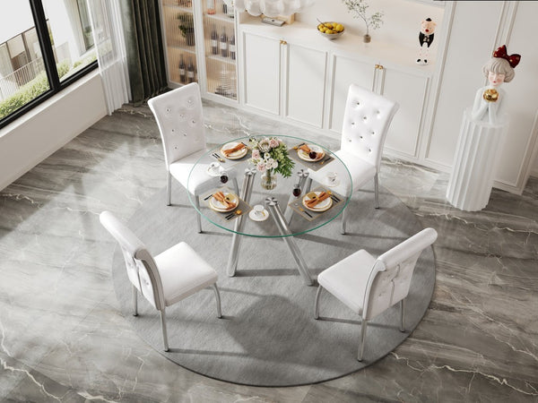 English Elm 35-inch Square Tempered Glass Dining Table with Sleek Electroplated Legs for Small Spaces W3875P369276