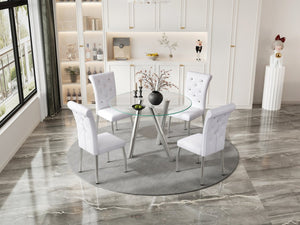 English Elm 35-inch Square Tempered Glass Dining Table with Sleek Electroplated Legs for Small Spaces W3875P369276