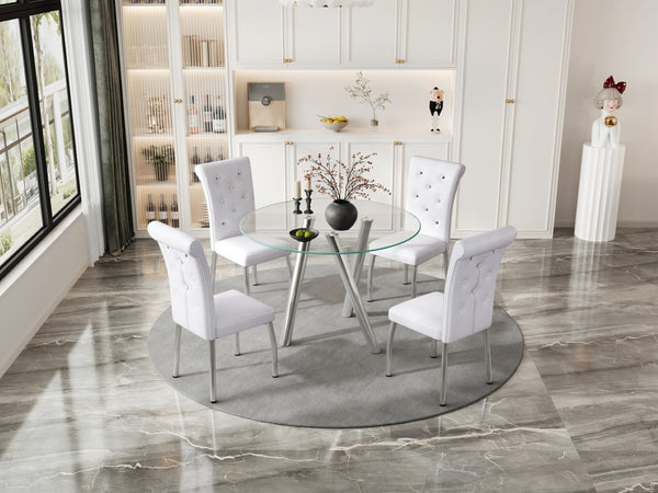 English Elm 35-inch Square Tempered Glass Dining Table with Sleek Electroplated Legs for Small Spaces W3875P369276