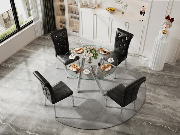 English Elm 35-inch Square Tempered Glass Dining Table with Sleek Electroplated Legs for Small Spaces W3875P369276