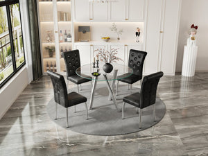 English Elm 35-inch Square Tempered Glass Dining Table with Sleek Electroplated Legs for Small Spaces W3875P369276