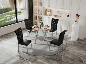 English Elm 35-inch Square Tempered Glass Dining Table with Sleek Electroplated Legs for Small Spaces W3875P369276