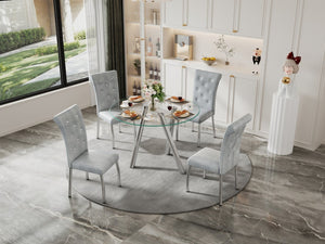 English Elm 35-inch Square Tempered Glass Dining Table with Sleek Electroplated Legs for Small Spaces W3875P369276
