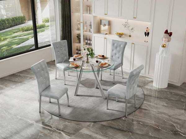 English Elm 35-inch Square Tempered Glass Dining Table with Sleek Electroplated Legs for Small Spaces W3875P369276