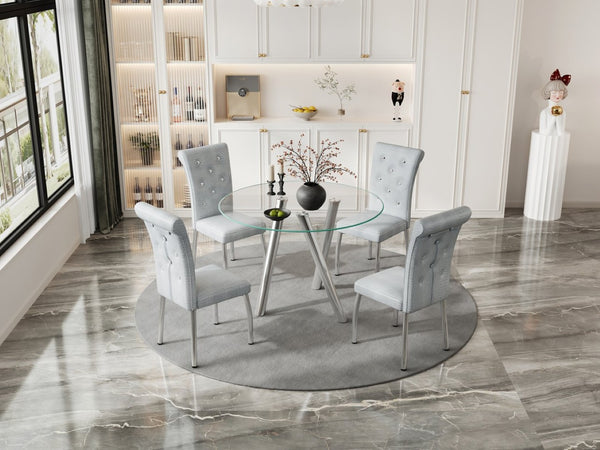 English Elm 35-inch Square Tempered Glass Dining Table with Sleek Electroplated Legs for Small Spaces W3875P369276