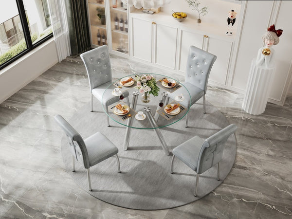 English Elm 35-inch Square Tempered Glass Dining Table with Sleek Electroplated Legs for Small Spaces W3875P369276