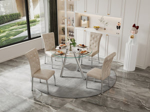 English Elm 35-inch Square Tempered Glass Dining Table with Sleek Electroplated Legs for Small Spaces W3875P369276
