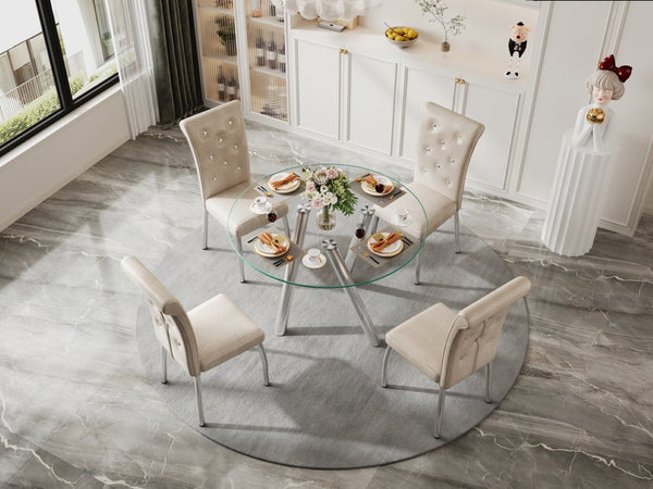 English Elm 35-inch Square Tempered Glass Dining Table with Sleek Electroplated Legs for Small Spaces W3875P369276